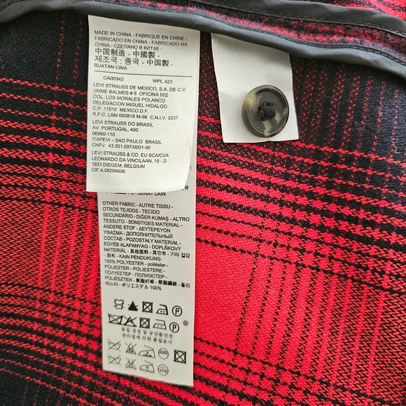 LEVI'S Women's Red & Black Plaid Wool Blend Zipper and Snap Button Jacket Sz S - Picture 14 of 16